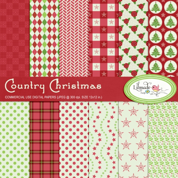 Download Country Christmas Digital Papers 