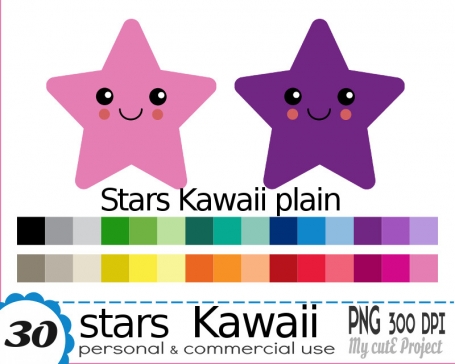 Stars Kawaii - Clipart - 30 colors