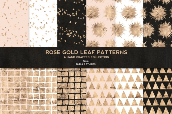 Download Rose Gold Leaf Hand Crafted Digital Pattern Collection 