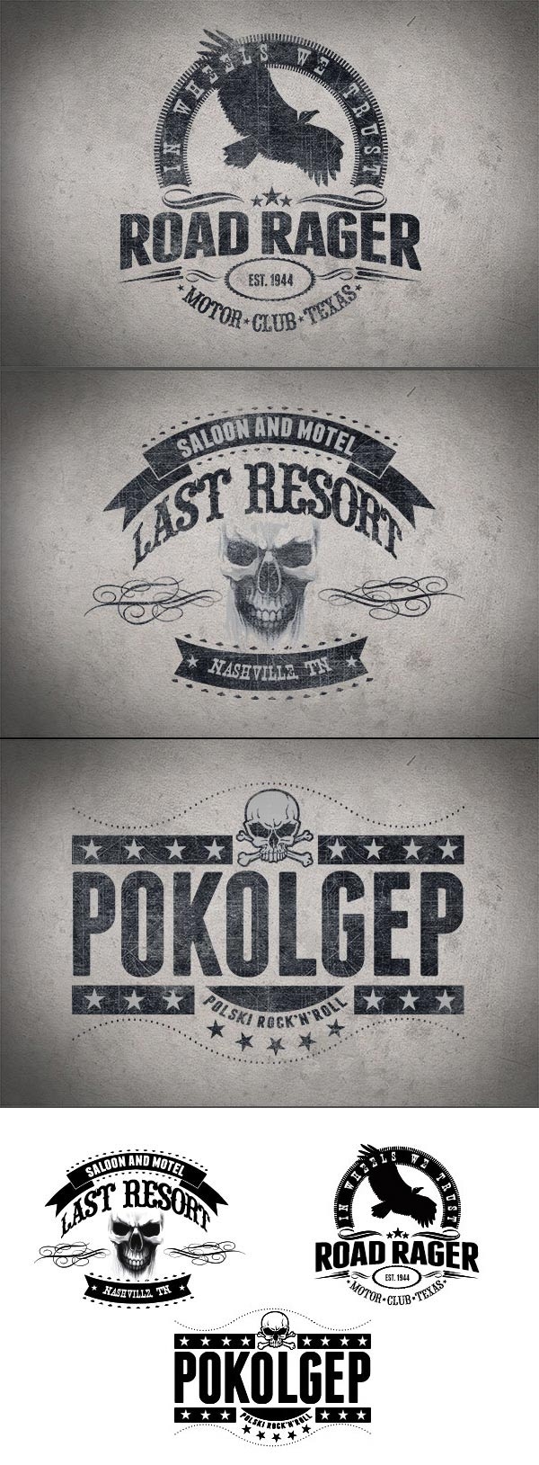 Download 3 Editable Vector Logos in Clean & Grunge Version 