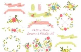 Floral Clipart, Banners, Laurels,