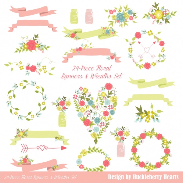 Download Floral Clipart, Banners, Laurels, Flower Clipart, Wedding Clipart 