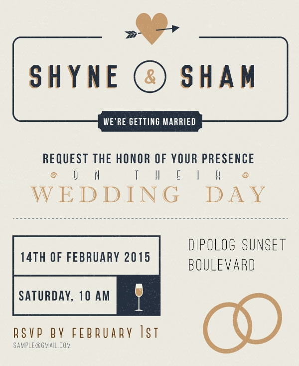 Download Wedding invitation in Blue & Gold 