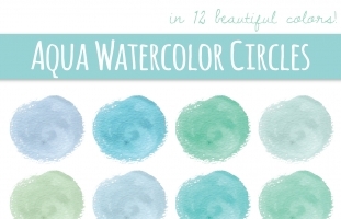 Aqua Watercolor Circles Clip Art