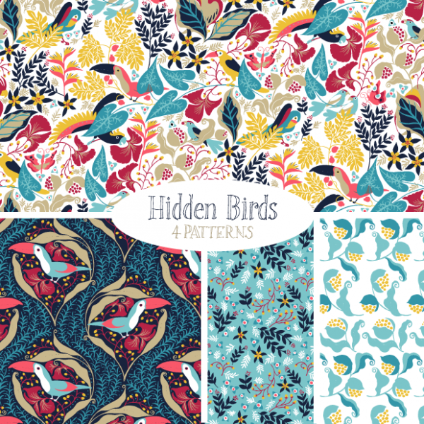Download Hidden Birds - Pattern Set (vector) 
