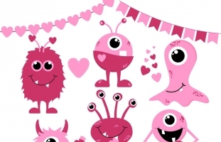 Valentine Monster Clipart, Digital