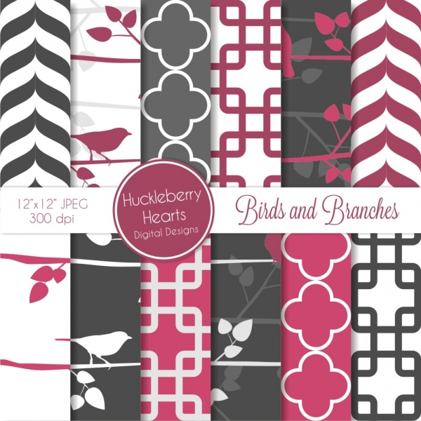 Download Birds and Branches Silhouettes Digital Paper, Bird Backgrounds 