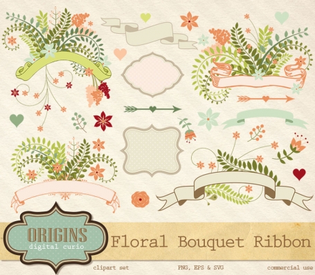 Floral Love Ribbon Clipart