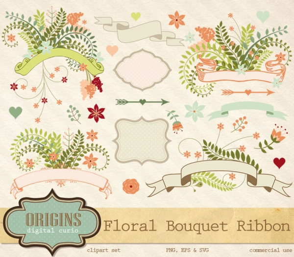 Download Floral Love Ribbon Clipart 