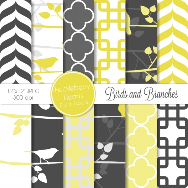 Download Birds and Branches Silhouettes Digital Paper, Bird Backgrounds 