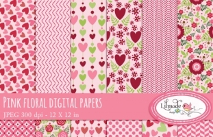 Pink floral digital papers