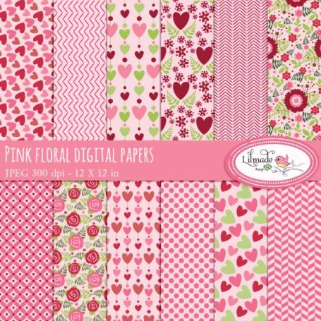 Pink floral digital papers