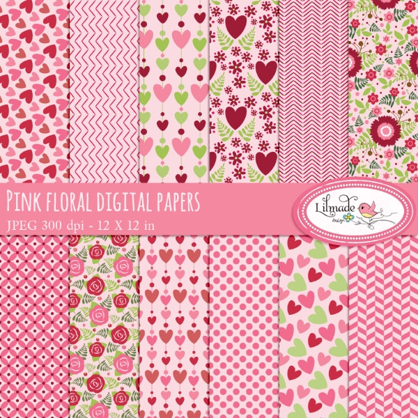 Download Pink floral digital papers 