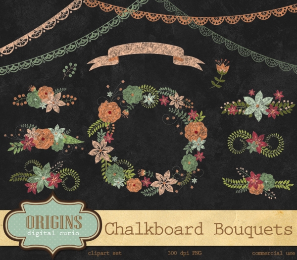 Download Chalkboard Floral Bouquets Clipart 