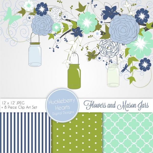 Download Floral Clipart, Flower clipart, Wedding Clipart, Blue 