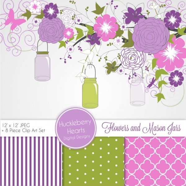 Download Floral Clipart, Flower clipart, Wedding Clipart, Purple 