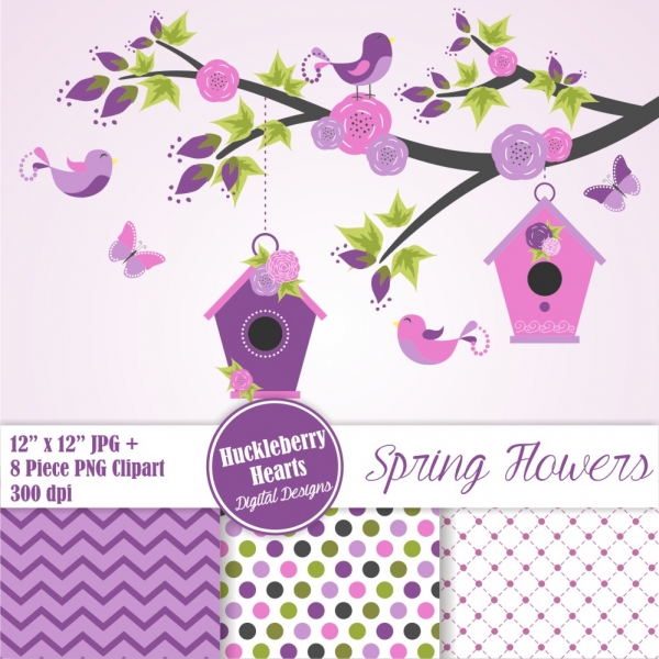 Download Floral Clipart, Flower clipart, Baby Shower Clipart, Purple 