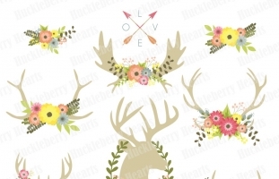 Floral Antlers Clipart, Flowers