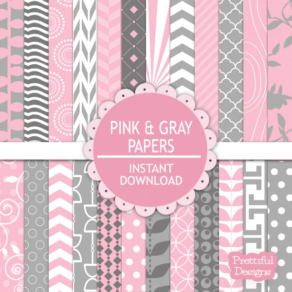 Download Pink and Gray Digital Paperpack 