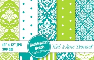 Teal and Lime Damask, Wedding