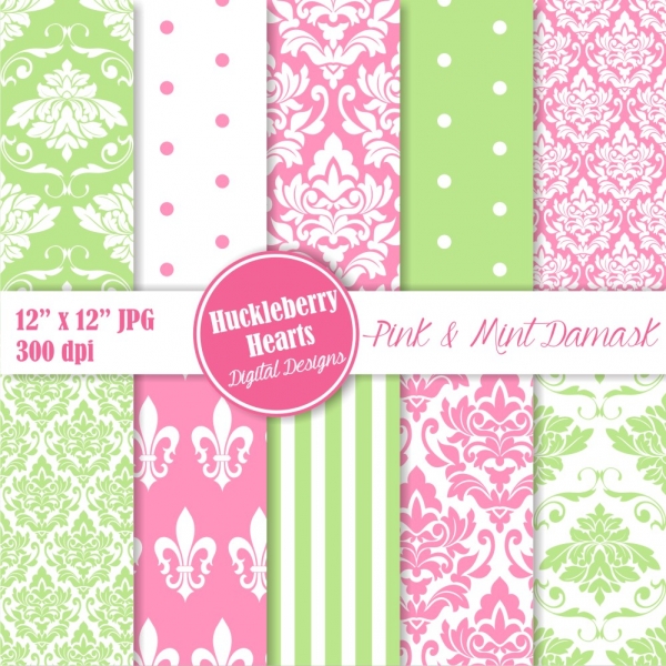 Download Pink and Mint Damask Paper 