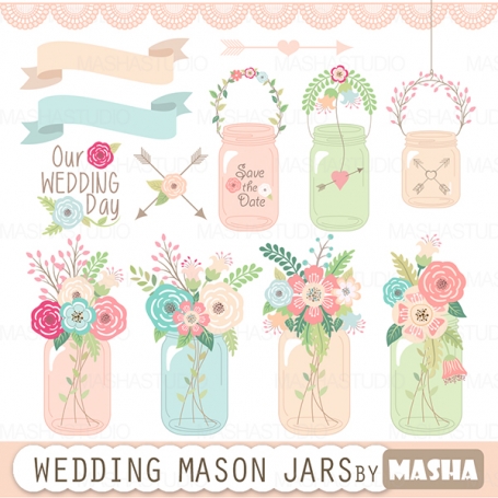Wedding Mason Jars ClipArt