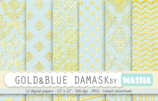 Gold And Blue Damask 