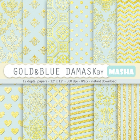 Gold And Blue Damask 