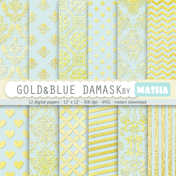 Download Gold And Blue Damask  