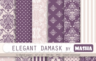 Purple Damask Digital Paper