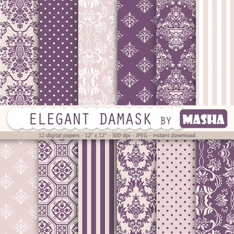 Purple Damask Digital Paper