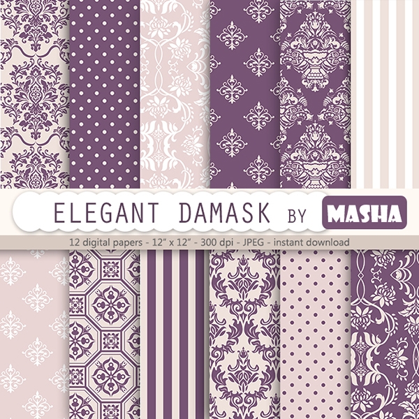 Download Purple Damask Digital Paper 