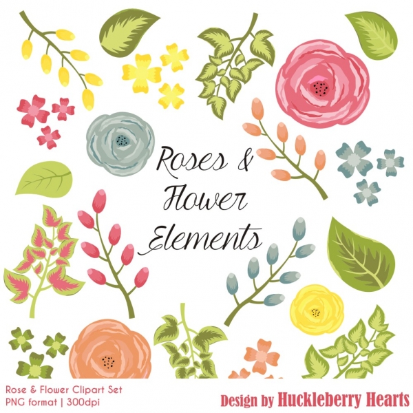 Download Flower Clipart, Floral Clipart, Rose Clipart, Digital Flowers 