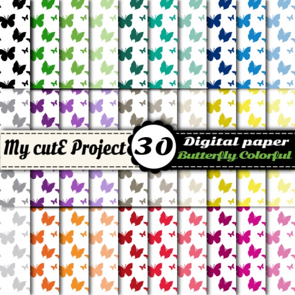 Download  Butterfly colorful - DIGITAL PAPER Pack - A4 & 12x12 inches 