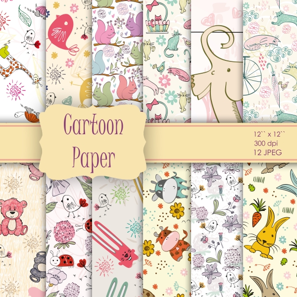 Download Cartoon Baby Doodles Digital Paper 