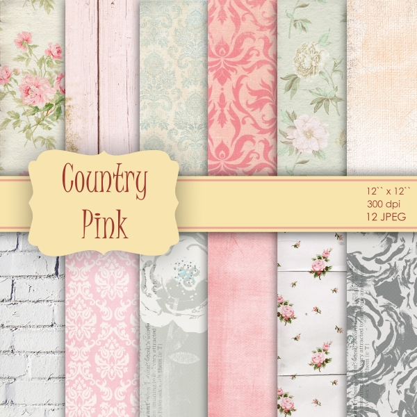 Download Vintage Country Shabby Chic Pink Flowers Digital Paper 