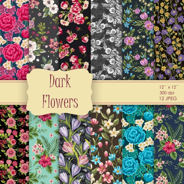 Download Vintage Shabby Chic Dark Flowers Digital Paper 