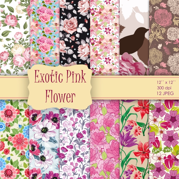 Download Vintage Shabby Chic Exotic Pink Flowers Digital Paper 