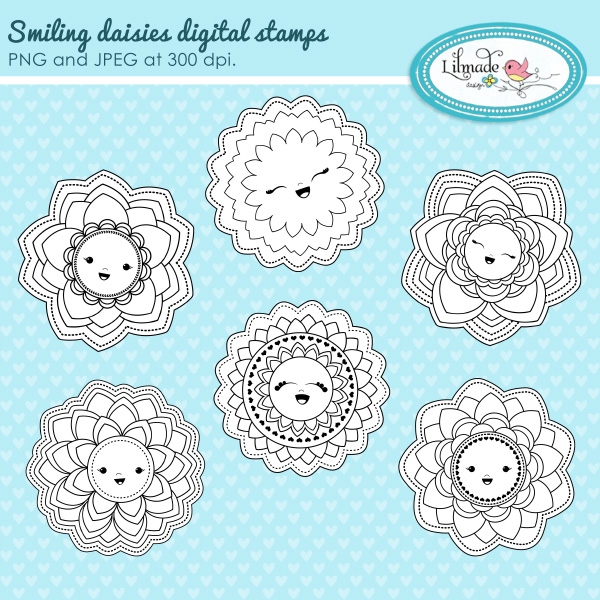 Download Smiling daisies floral digital stamps 