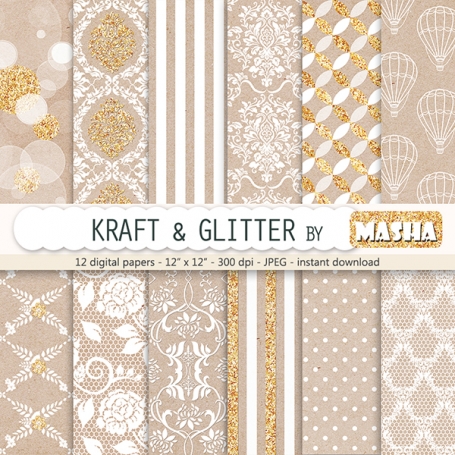 Kraft and Glitter Digital Paper