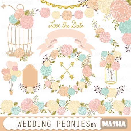 Wedding Peonies Clipart