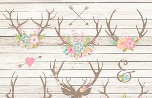 FLORAL ANTLERS CLIP ART