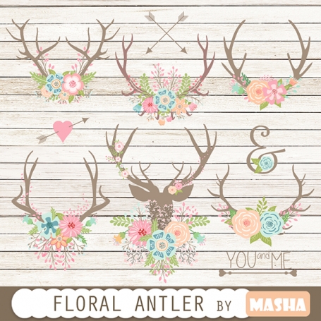 FLORAL ANTLERS CLIP ART