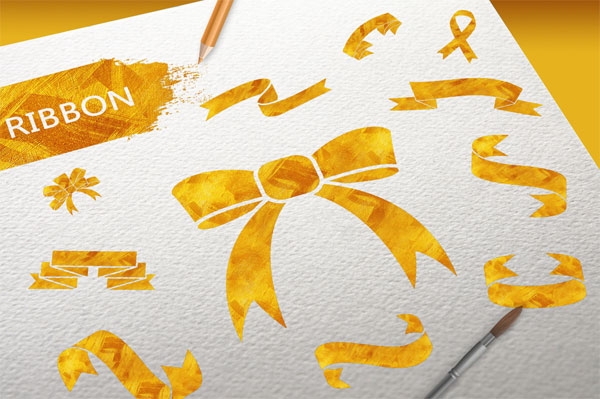 Download Gold ribbon elements (PNG transparent) 