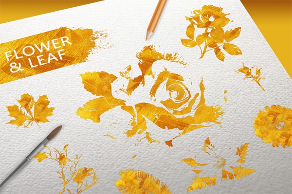 Download Gold Flower & Leaf elements (PNG transparent) 