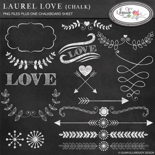 Download Hearts, arrows and laurel chalkboard clip arts 