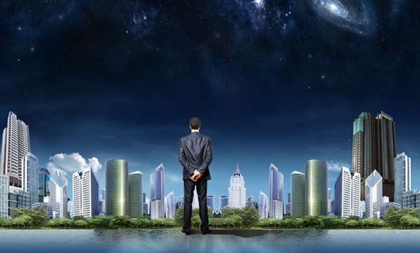Download Businessman Looking At The Town With Success 