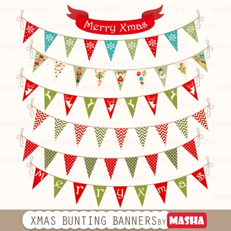 CHRISTMAS BUNTING BANNERS CLIPART