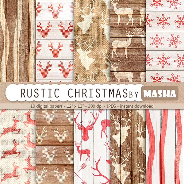 Download RUSTIC CHRISTMAS DIGITAL PAPERS 