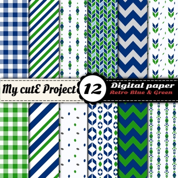 Download Retro Blue and Green Scrapbooking Paper 